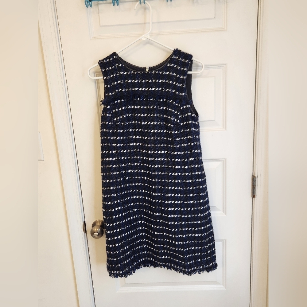 Ann Taylor Size 4‎ Dress Blue & Black Tweed Sleeveless Shift Lined #DD689